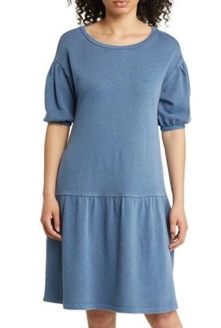 Caslon Women's Blue Drop Waist French Terry Sweatshirt Short Sleeve Dress XS NWT
